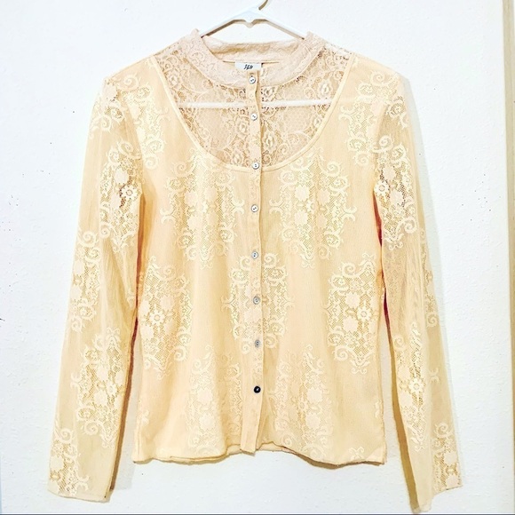 J. Jill Tops - J. JILL cream eyelet lace blouson blouse long sleeves women’s size S